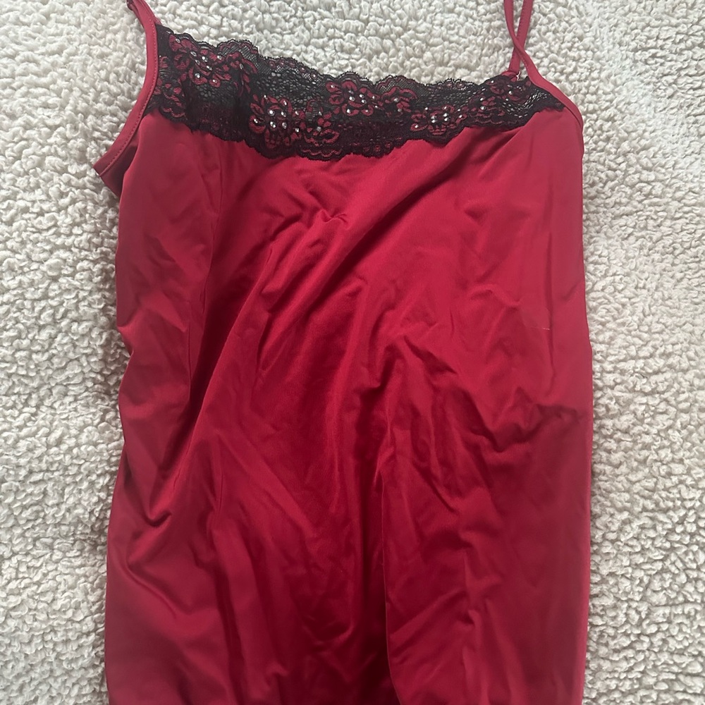 Maurices Red Chemise with Black Lace Detail